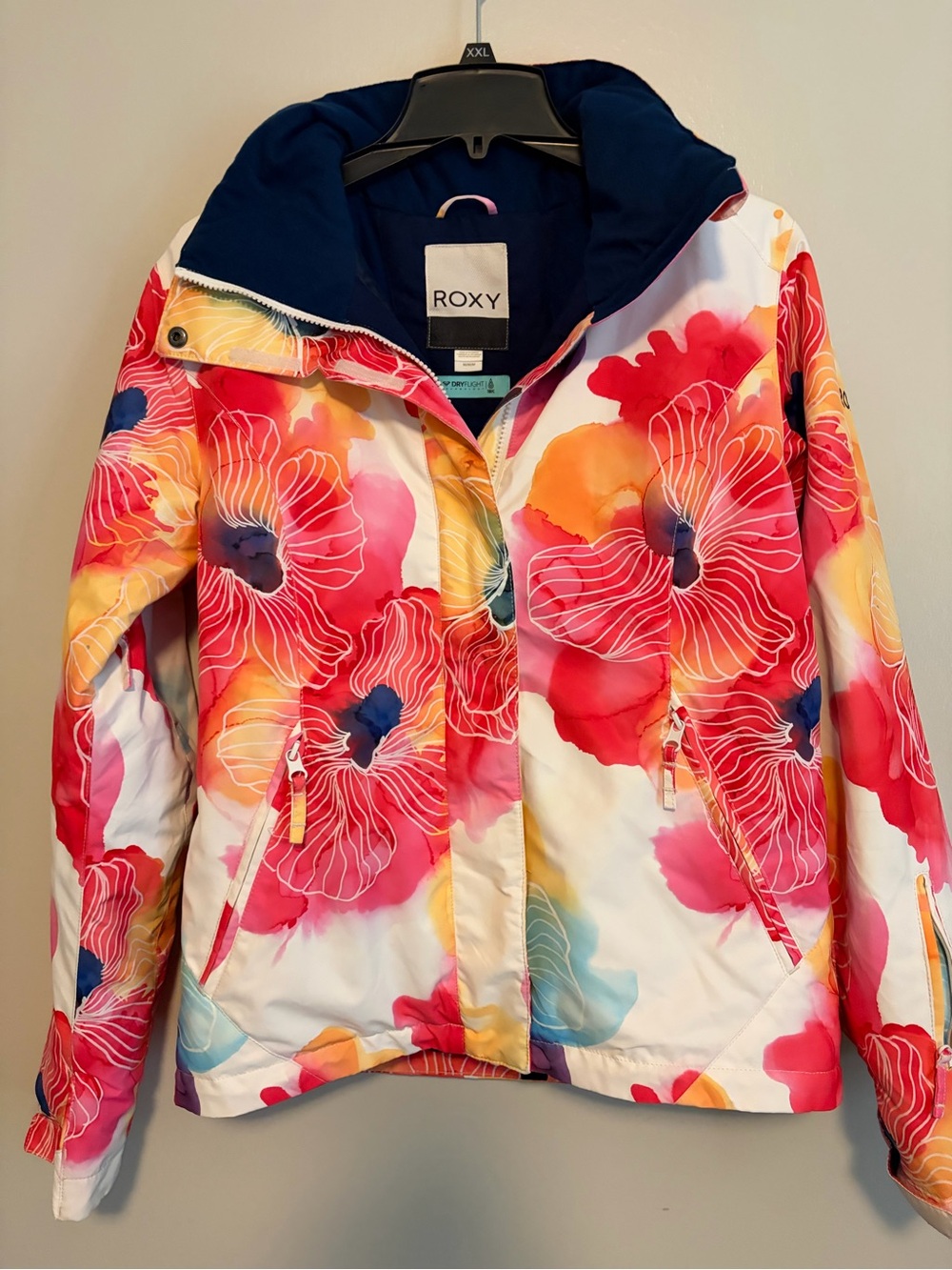 Roxy Women's Navy-Lined Floral Ski Jacket in Pink, Red & Yellow